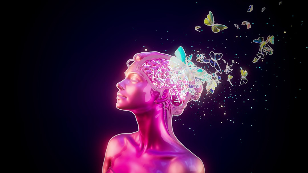 Woman's head exploding into butterflies and glitter